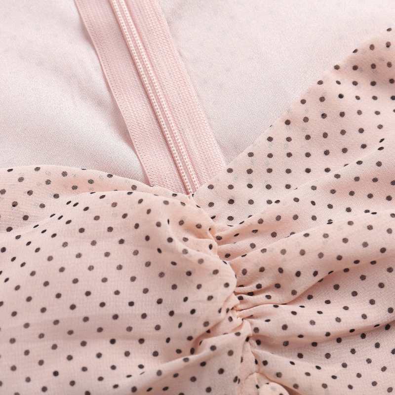 Women's Pink Polka Dot Puff Sleeve Mini  Dress - A.A.Y FASHION