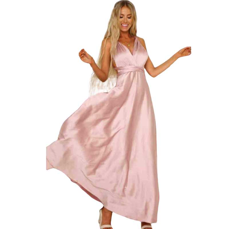 Women's Pink Satin Maxi Dress - A.A.Y FASHION