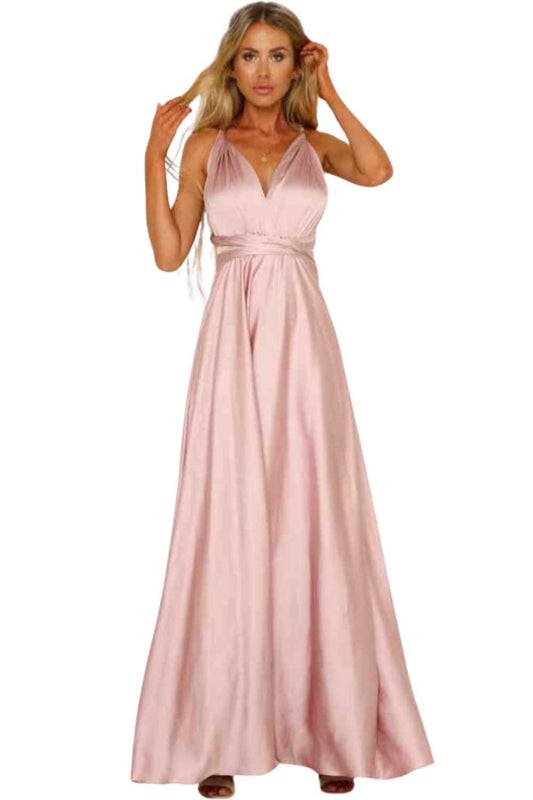 Women's Pink Satin Maxi Dress - A.A.Y FASHION