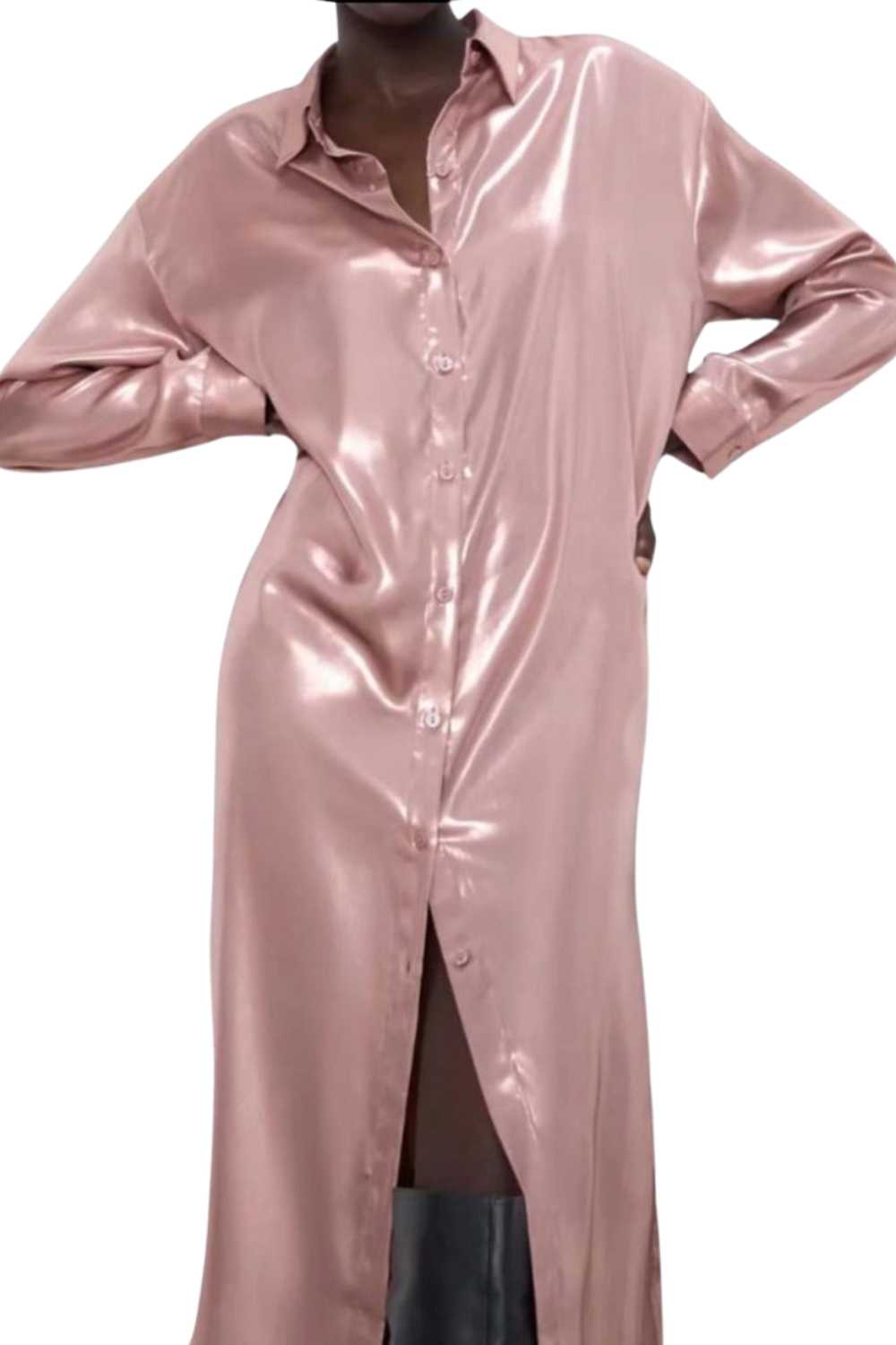 Women's Pink Satin Metallic Oversized Shirt-Dress - A.A.Y FASHION