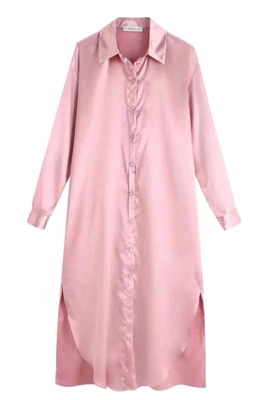 Women's Pink Satin Metallic Oversized Shirt-Dress - A.A.Y FASHIONOversized Shirt-Dress Pink Satin Metallic - A.A.Y FASHION