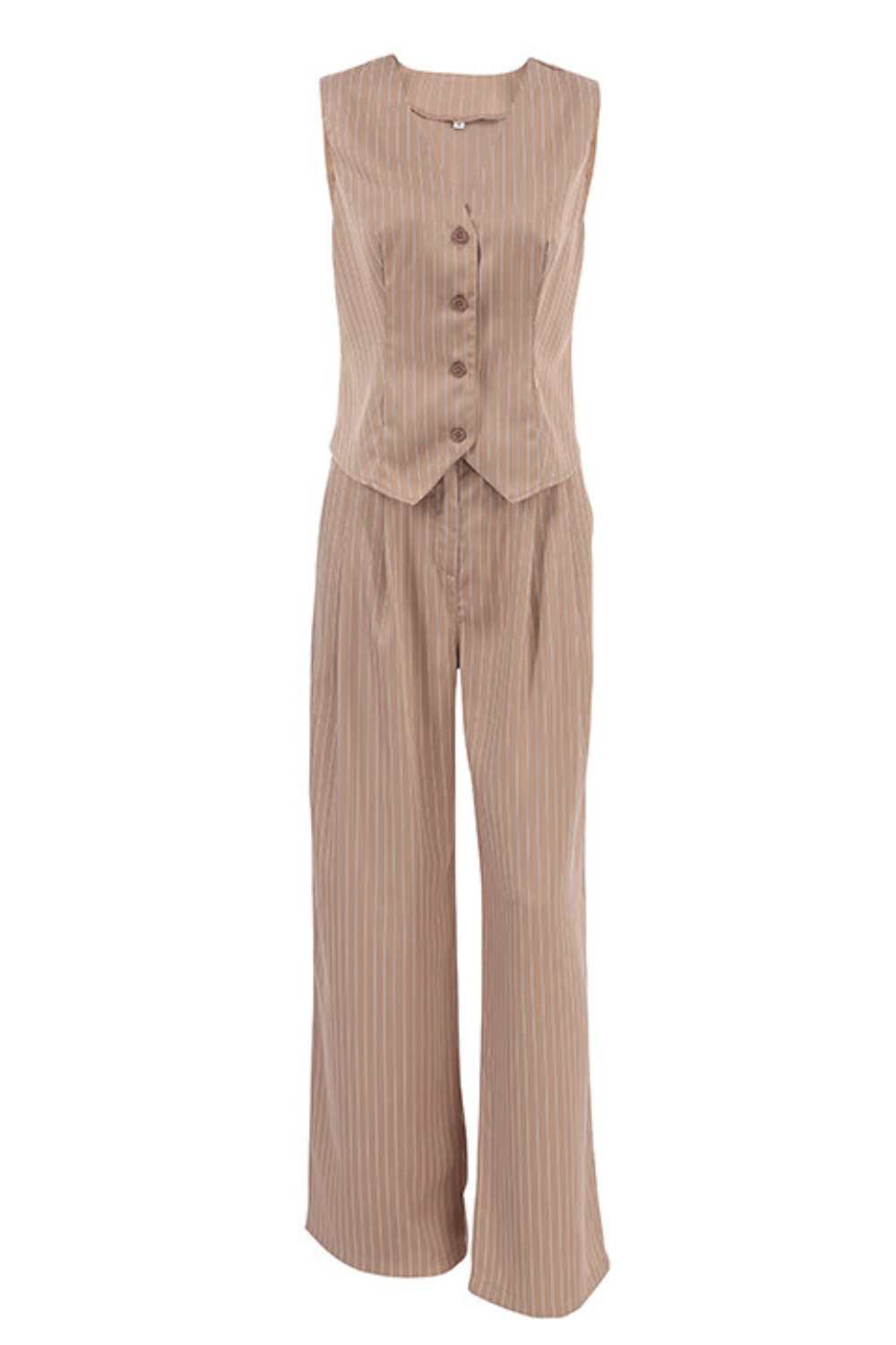 Women's Pinstripe Vest And Pants Set - A.A.Y FASHION