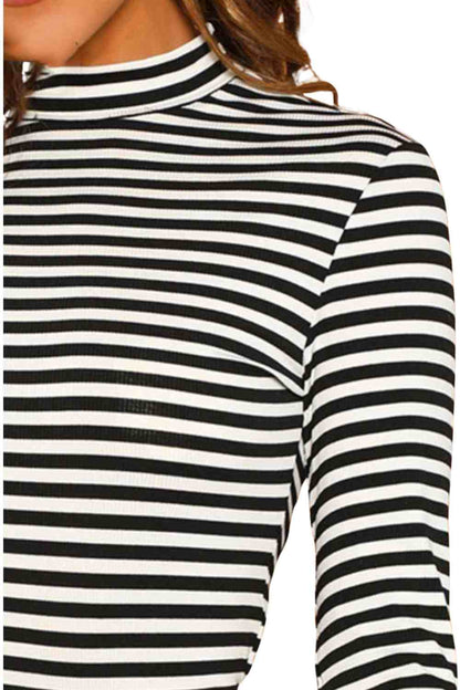 Women's Striped Turtleneck Long Sleeve T-Shirt - A.A.Y FASHION