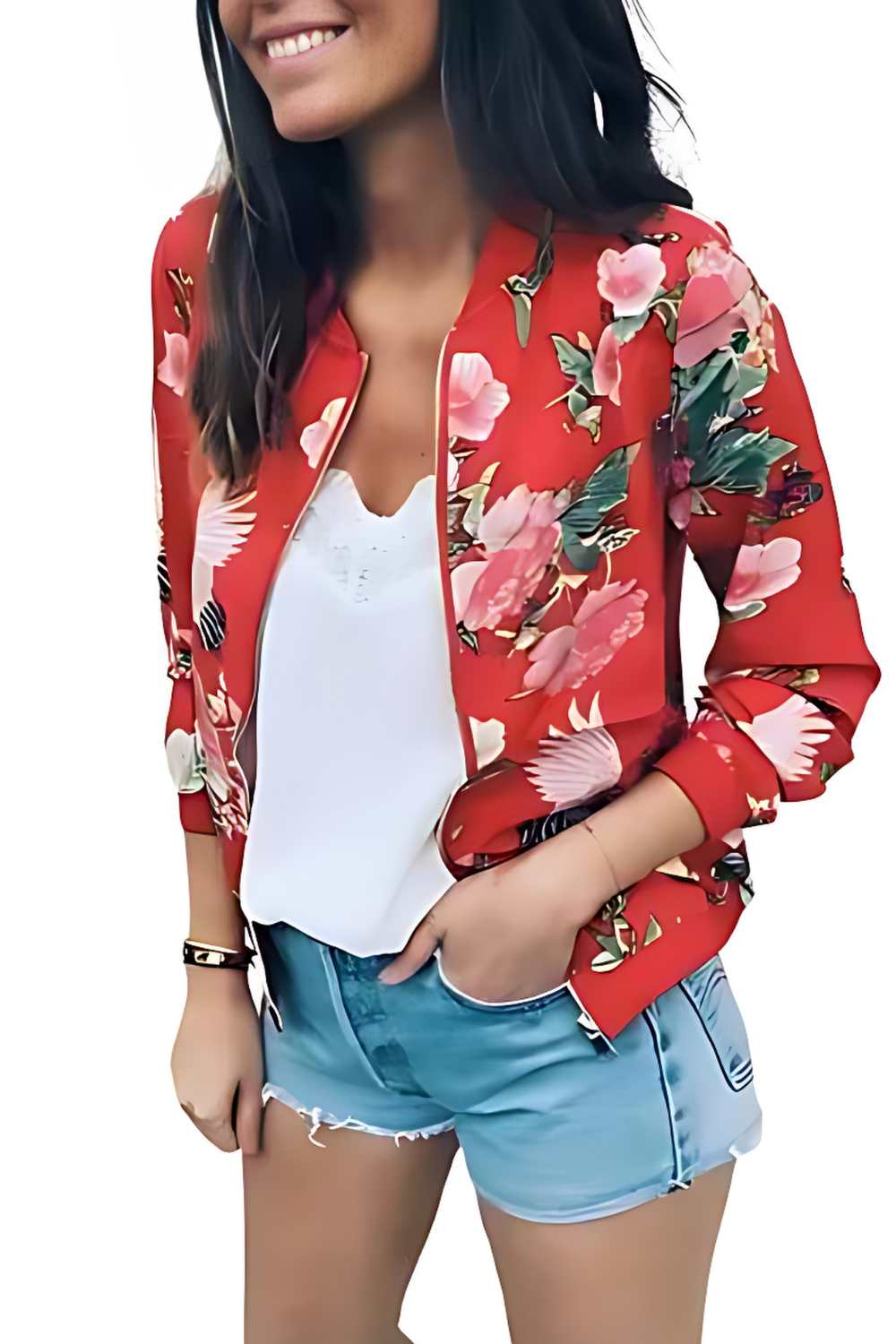 Women's Varsity Jacket - Floral Red - A.A.Y FASHION