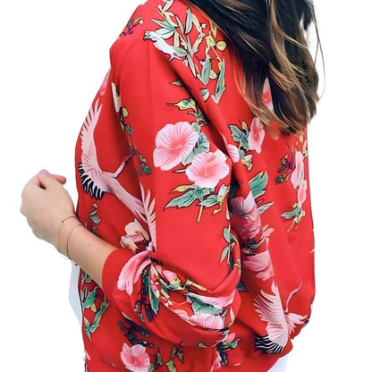 Women's Varsity Jacket - Floral Red - A.A.Y FASHION