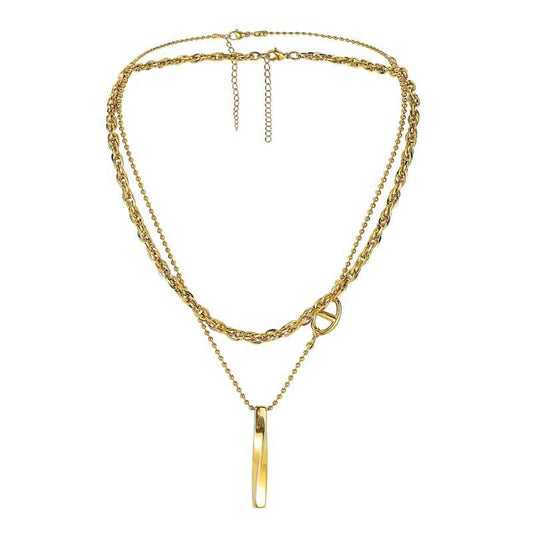 Women's Gold Double-layer Chain Titanium Steel Pendant Necklace - A.A.Y FASHION