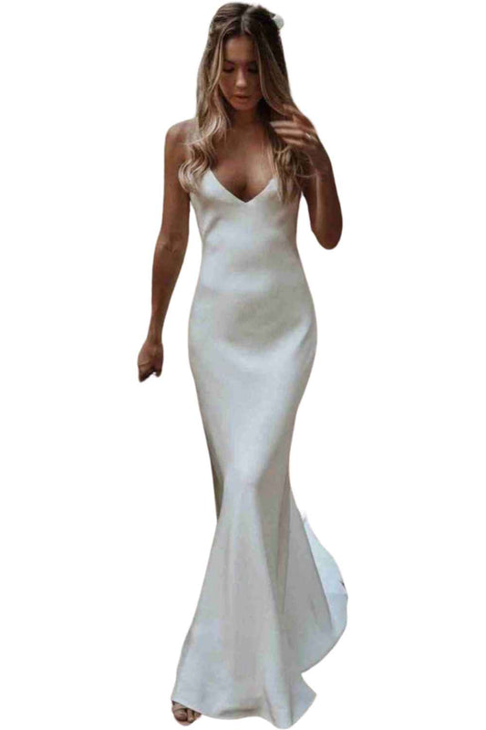 White Wedding Evening Gown with Train - A.A.Y FASHION