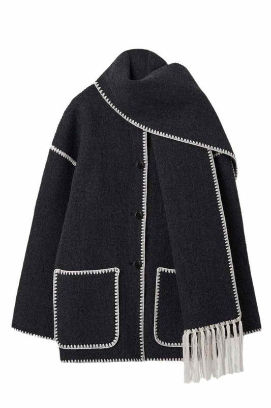 Women's Woolen Coat with Tassel Scarf - Elegant Ladies Jacket - A.A.Y FASHION