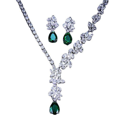 Women's Zircon Crystals Earrings & Necklace Set - A.A.Y FASHION