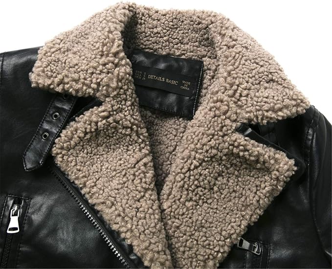 Women's Faux Leather Sherpa Lined Motorcycle Jacket Sheepskin Aviator Coat, Yiwu Cujia Trade Co., Ltd