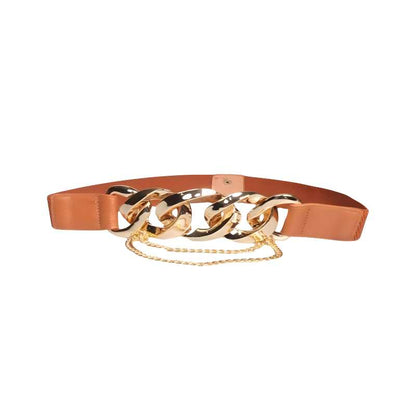 Leather Fashion Belt - Gold Chain