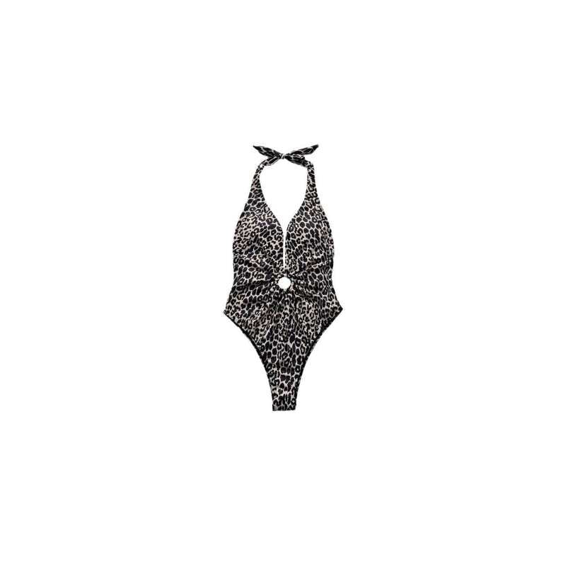 Women's Leopard Deep V One-piece Halter Swimsuit - A.A.Y FASHION