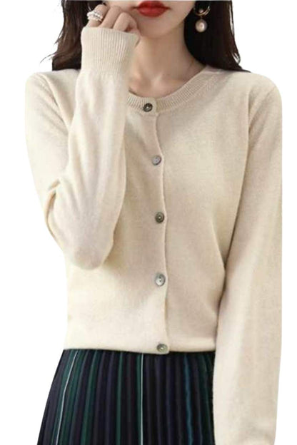 Women's Long Sleeve Button Down Crew Neck Classic Sweater Knit Cardigan, Heyang Industrial Co., Ltd