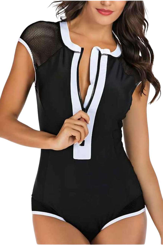 Women’s One-Piece Surf Swimsuit – Black, Zipper Front, Sleeveless, Yiwu Cujia Trade Co., Ltd