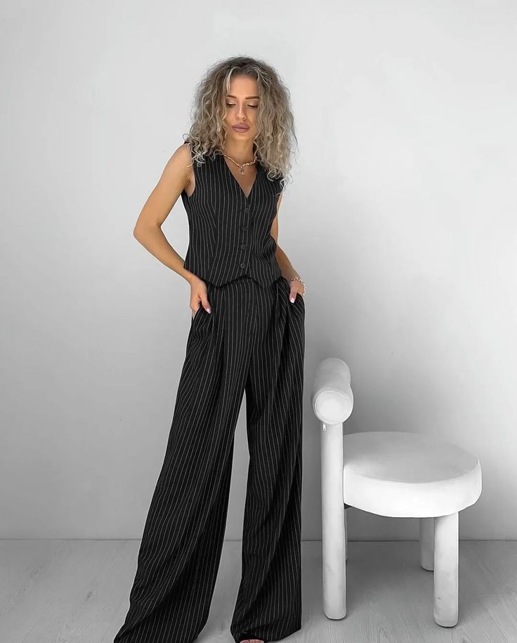 Women’s Pinstripe Vest & Pants Set, Yiwu Cujia Trade Co., Ltd