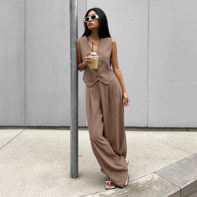 Women’s Pinstripe Vest & Pants Set, Yiwu Cujia Trade Co., Ltd