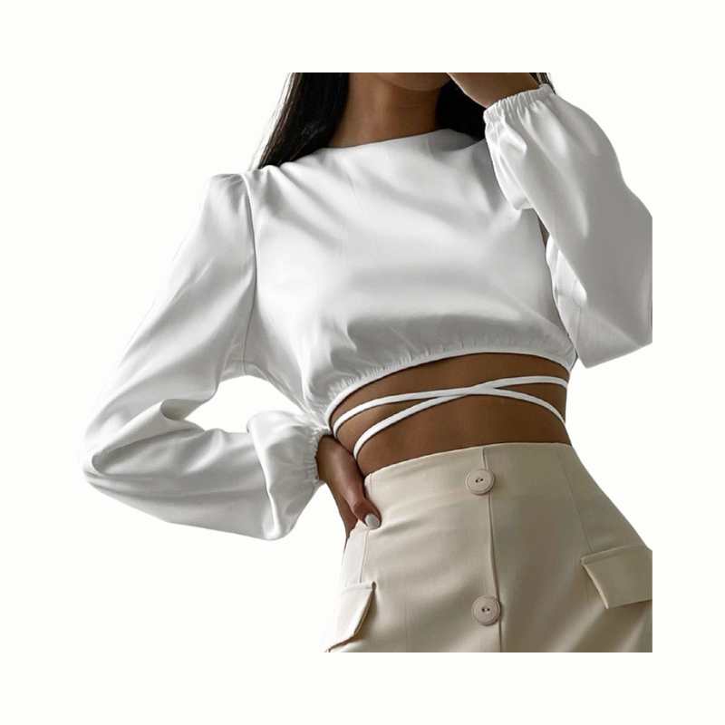 Women's Satin Lace-Up Low Back Wrap Blouse - A.A.Y FASHION