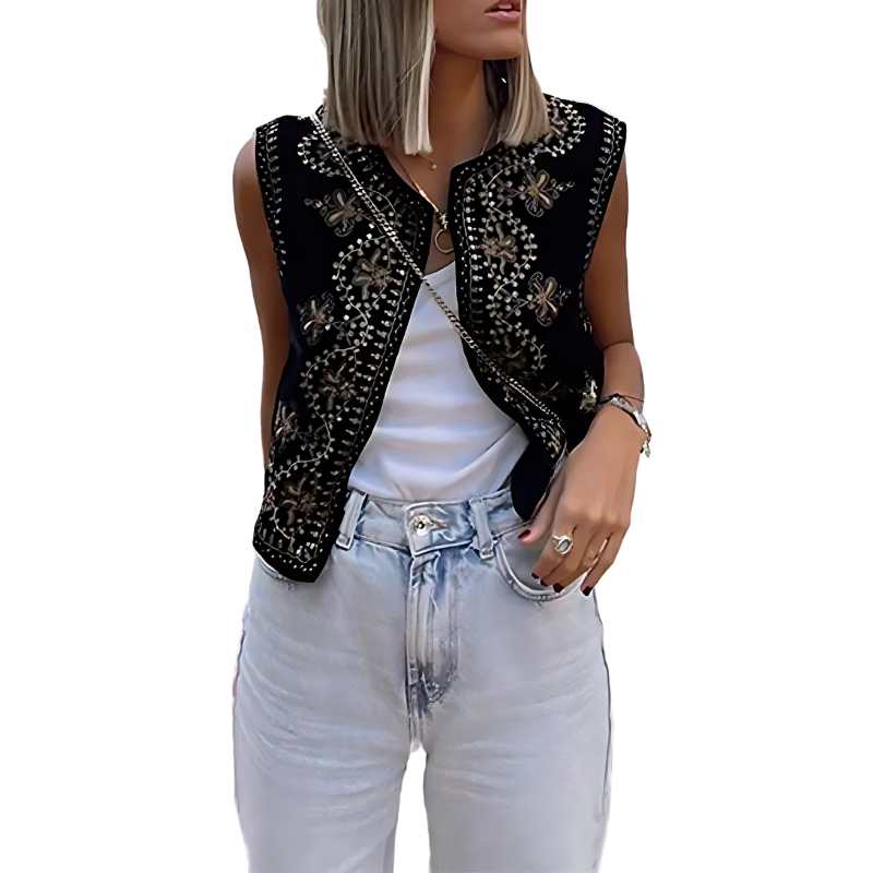 Ladies Embroidered Velvet Vest 