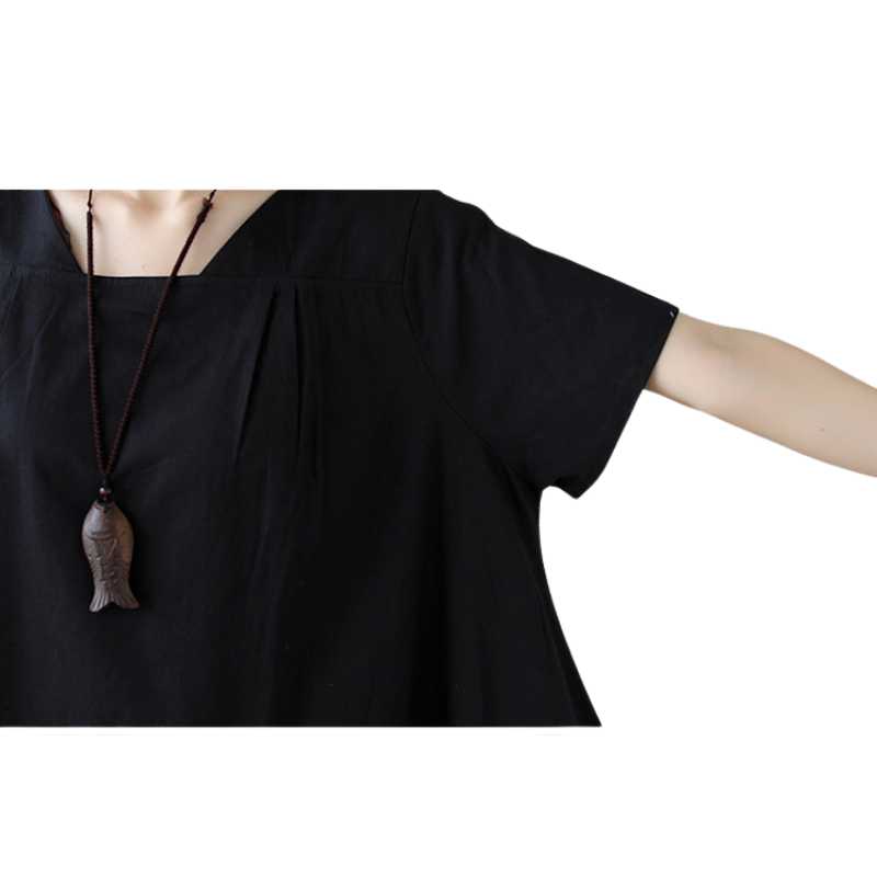 Womens Black Linen Shift Dress  - A.A.Y FASHION
