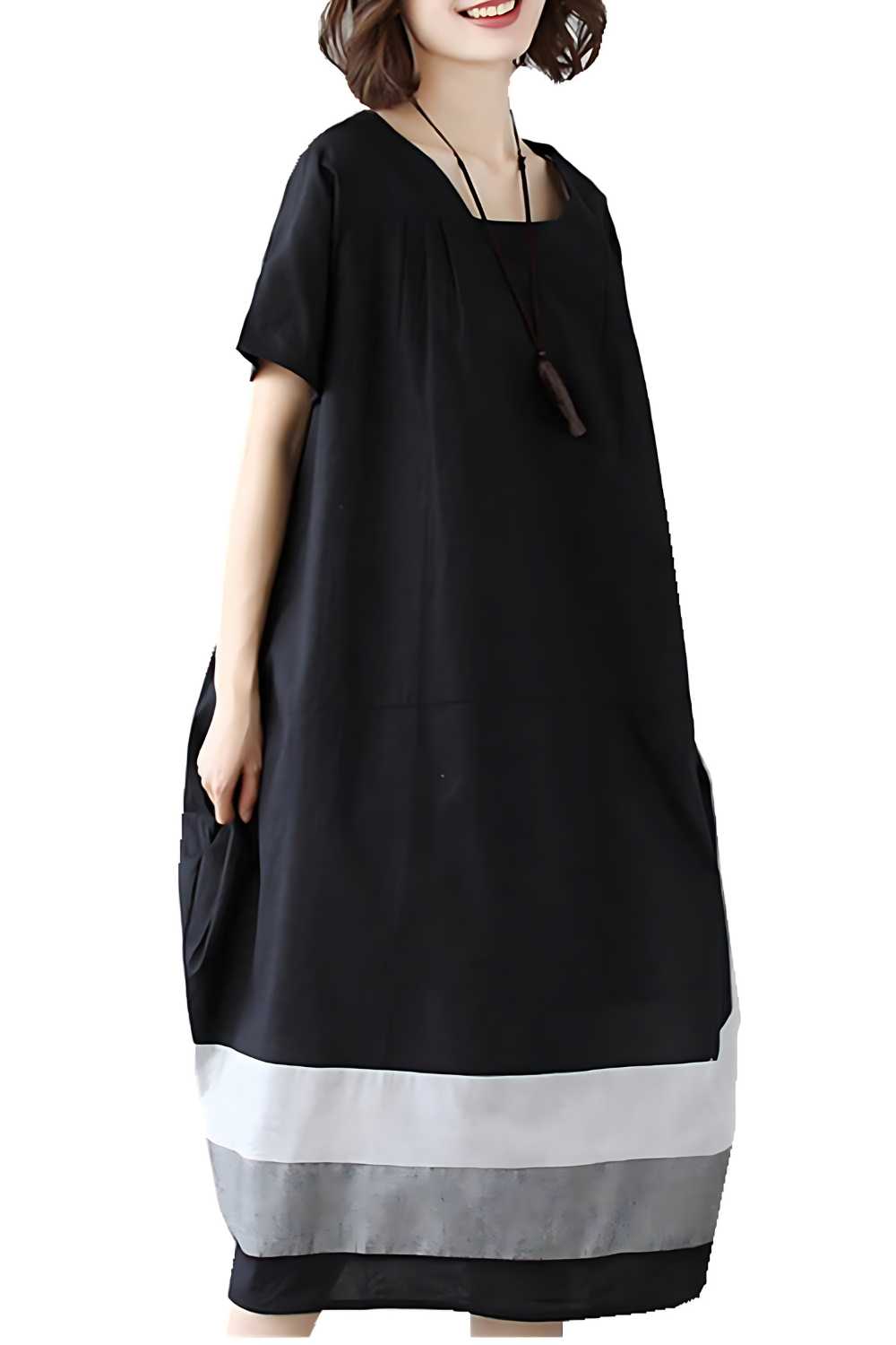 Womens Black Linen Shift Dress - A.A.Y FASHION
