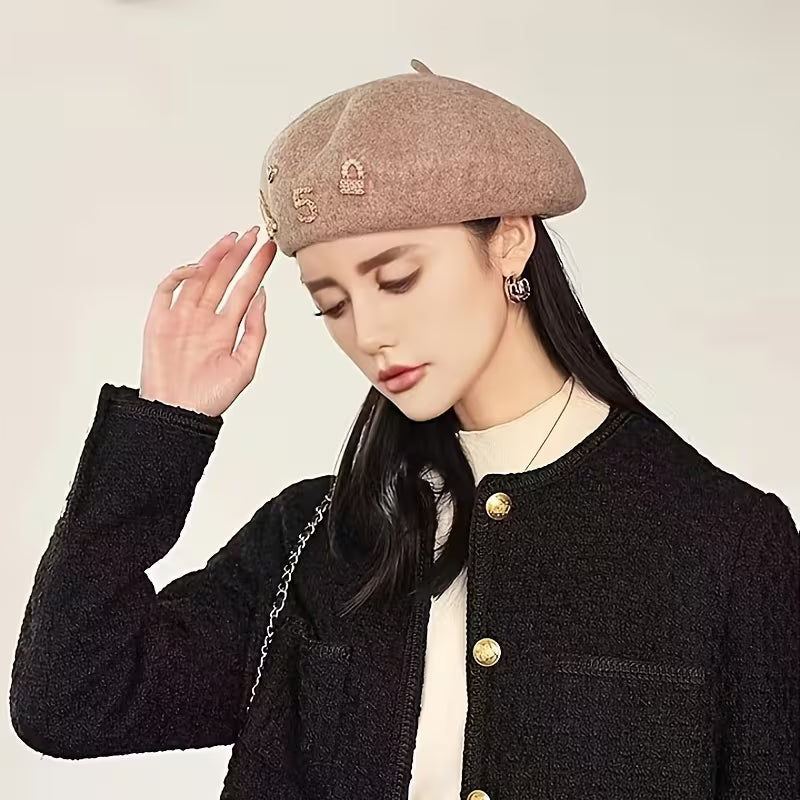 Woolen French Beret Hat With Golden Pins for Women, Yiwu Cujia Trade Co., Ltd