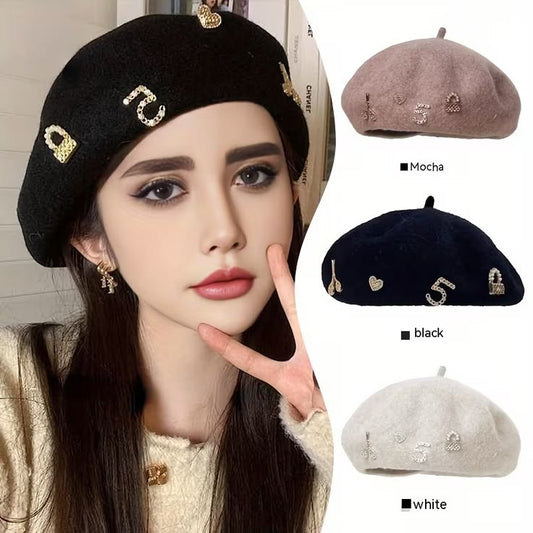 Woolen French Beret Hat With Golden Pins for Women, Yiwu Cujia Trade Co., Ltd