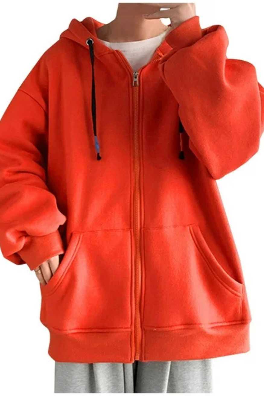 Zipper Hooded Sweater in Orange