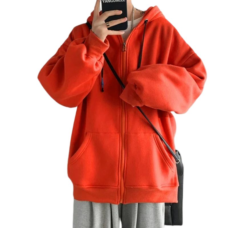 Zipper Hooded Sweater in Orange