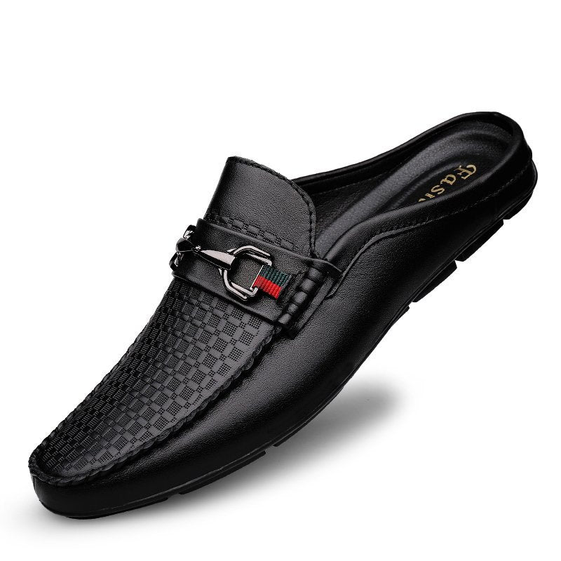 Black Leather Loafers Slip-on Mules Men - A.A.Y FASHION