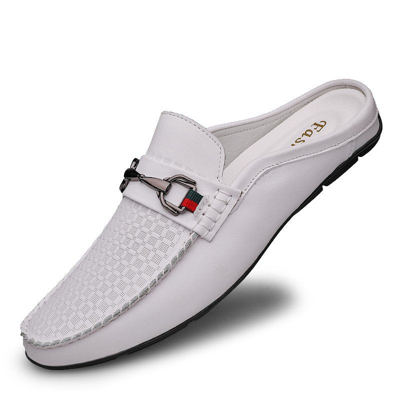 White Leather Loafers Slip-on Mules Men - A.A.Y FASHION