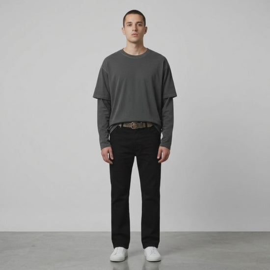 Fake Two-Piece Crewneck Tee Urban Layered Longsleeve Pullover, PODpartner