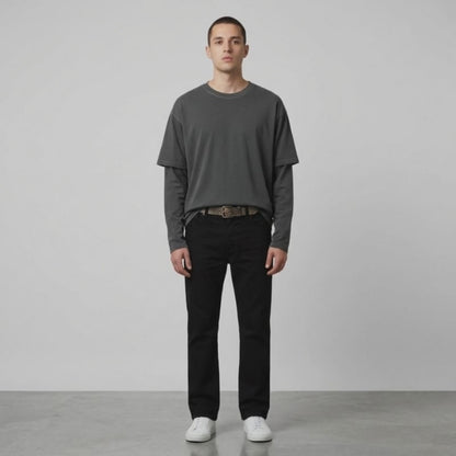 Fake Two-Piece Crewneck Tee Urban Layered Longsleeve Pullover, PODpartner