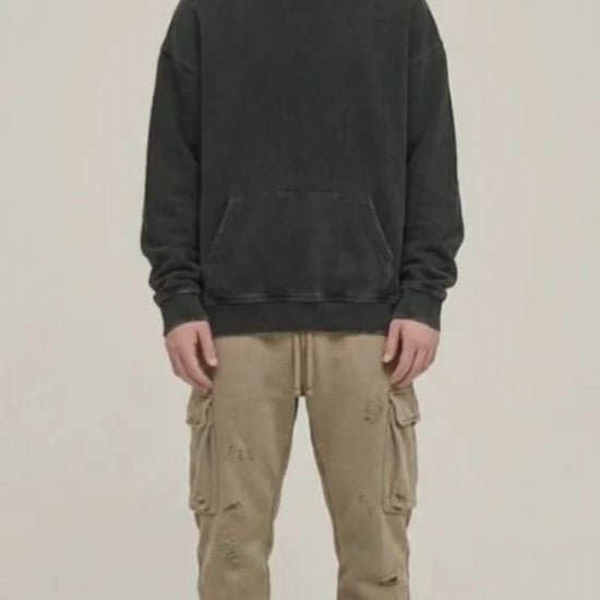 A.A.Y CORE Men’s Heavyweight Distressed Hoodie – Black Acid‑Washed Pullover, PODpartner