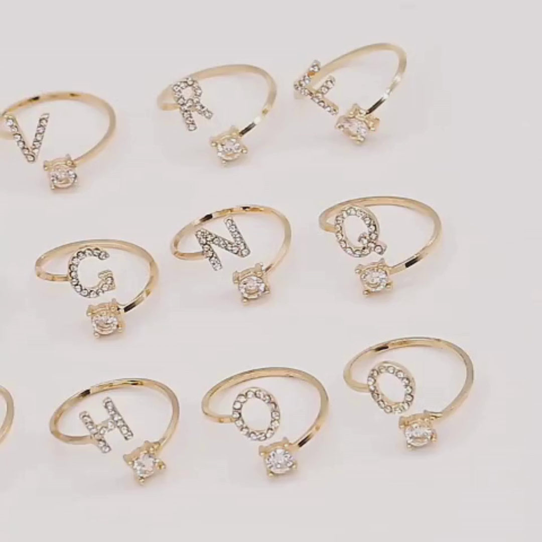 Gold Silver Initial Rings for Women Zirconia 14k Gold Plated, Yiwu Cujia Trade Co., Ltd